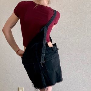 Ruggish overall dress // deep V plunge maroon